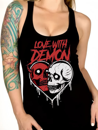 Gothic Skulls Heart Letters Printed Sexy Vest