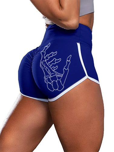 Skull Hand Print High Waist Tummy Control Track Shorts