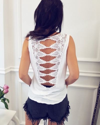 Sexy Back Hollow-out Lace Stitching Vest