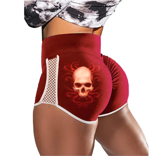 Red Hair Skull Devil Low-Rise Track Shorts