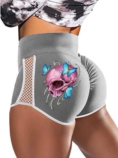 Gothic Style Skull Butterfly Print Sports Shorts