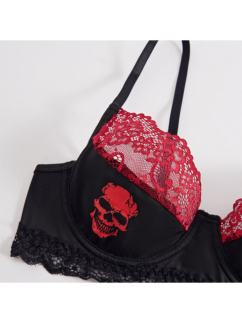 Fashion Sexy Skull Lace Stitching Bra Underwear