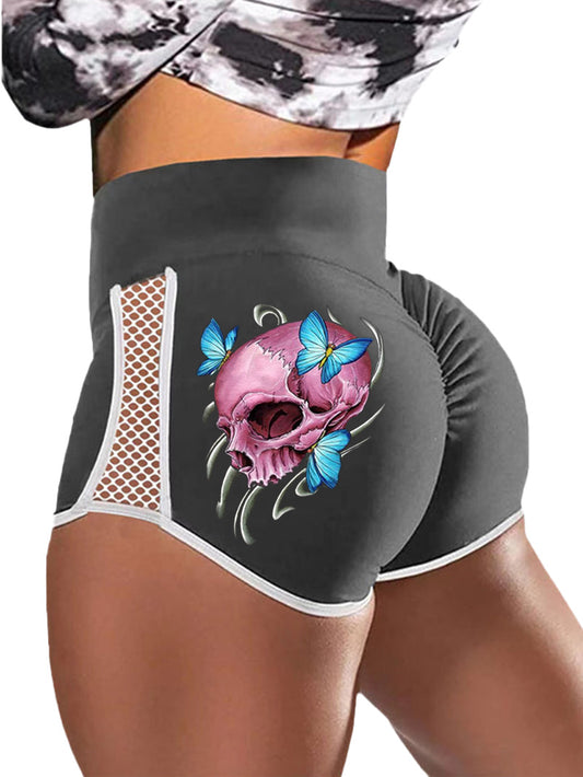 Gothic Style Skull Butterfly Print Sports Shorts