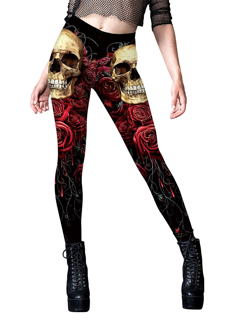 Halloween Horror Skull Spider Web Print Yoga Pants