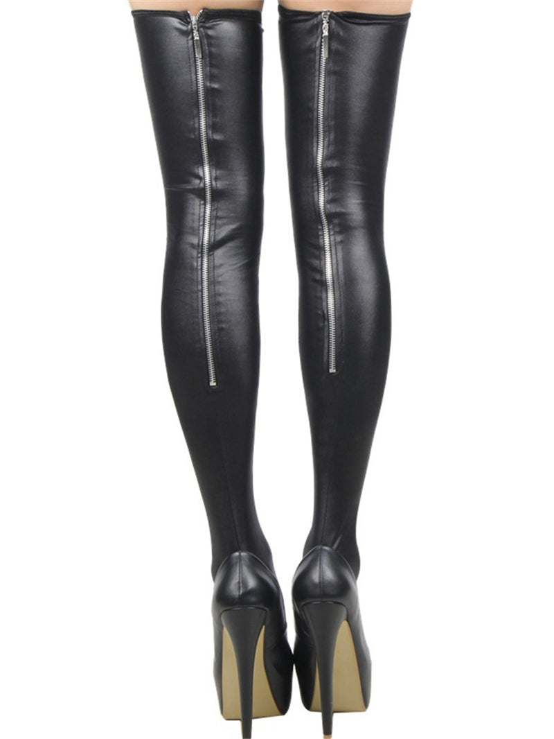 Patent Leather Zipper High-Top Socks