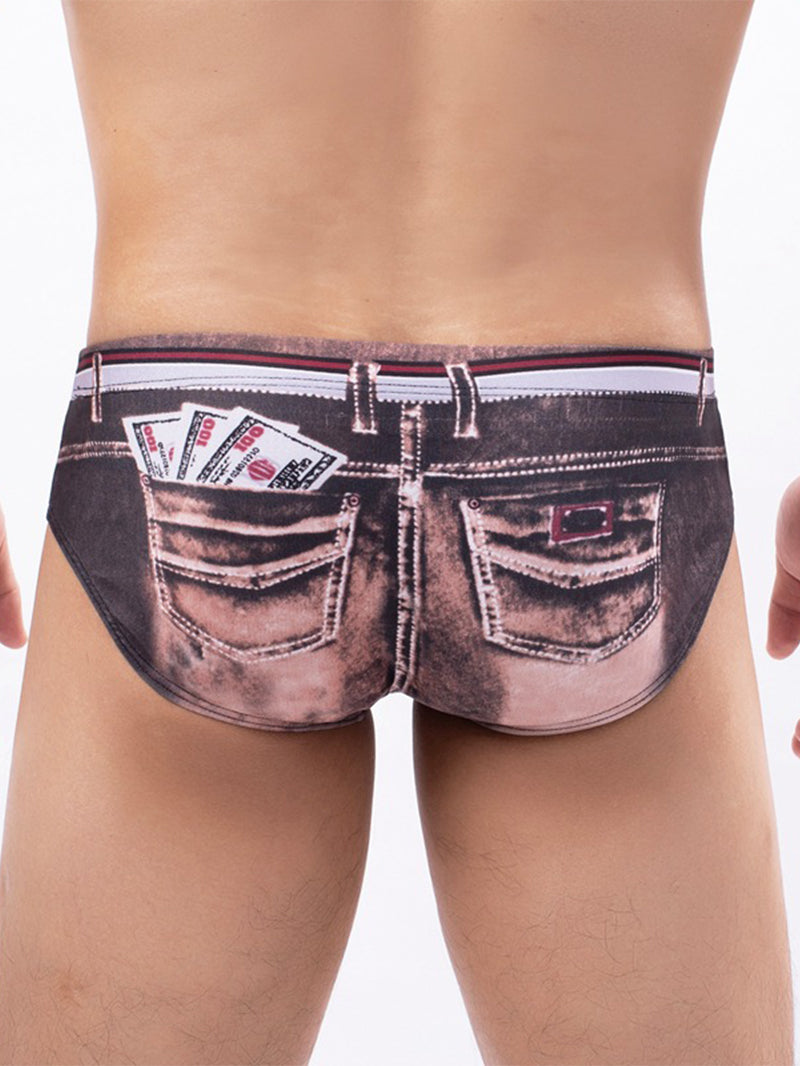 Men's Sexy Low Waist Briefs Printed Imitation Denim Underwear