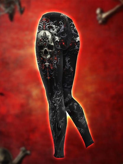 Women's Gothic Skull Red Rose Hoodie Pants Outfit