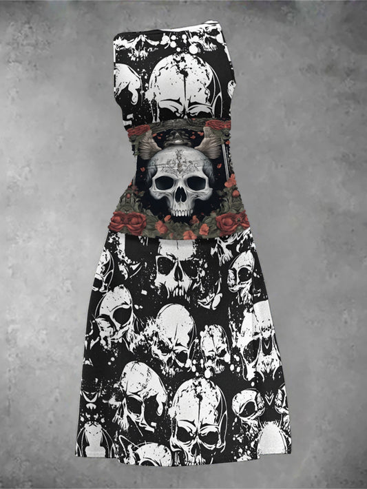 Dark Style Skull Rose Stitching Tight Vest Dress