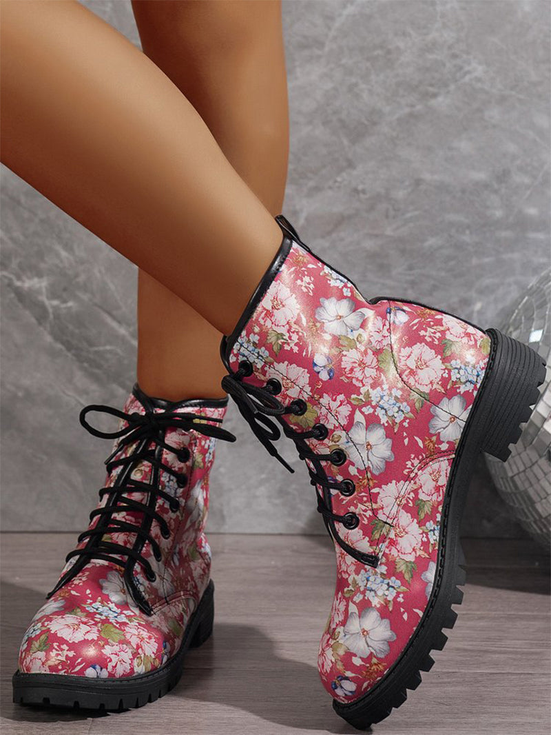 Halloween Pumpkin Toe Front Lace-up Printed Skull Martin Boots