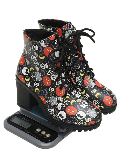 Halloween Skull Pumpkin Printed Martin Boots