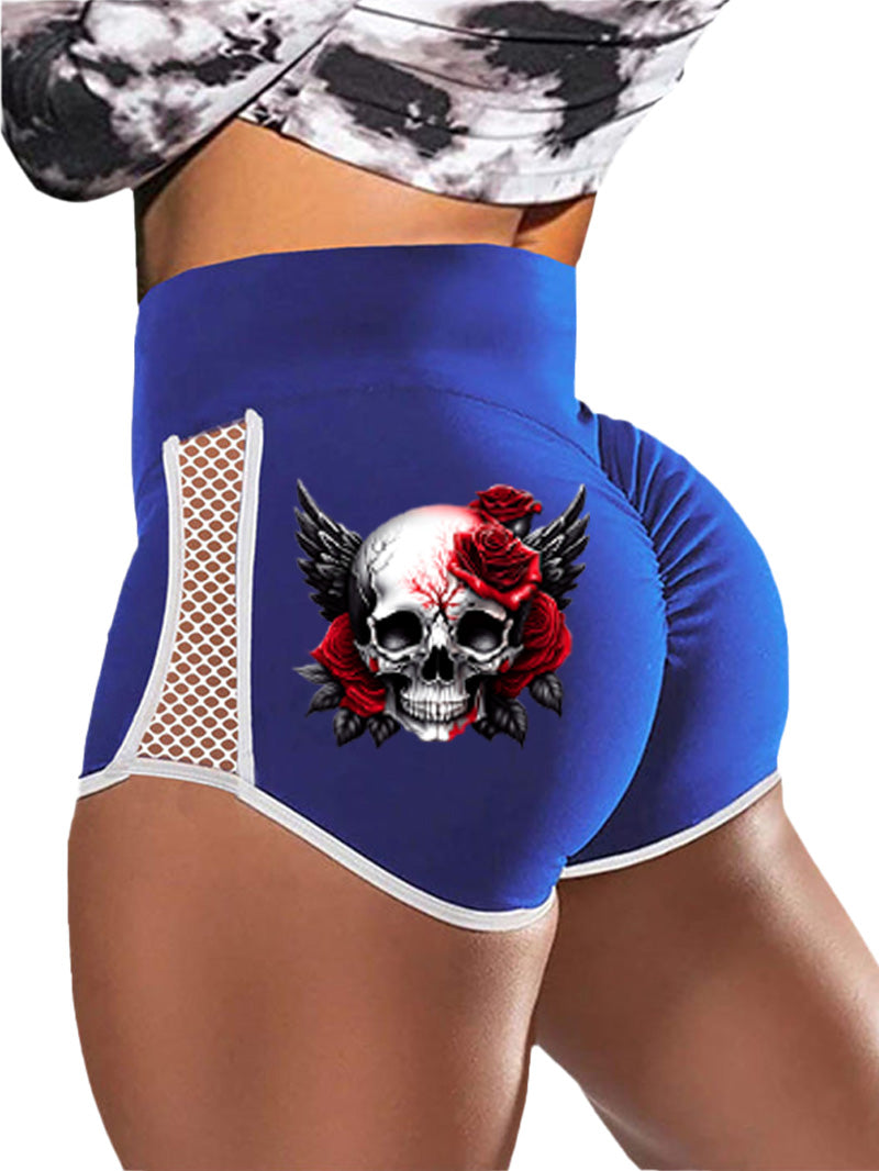 Gothic Style Skull Devil Wings Print Sports Shorts