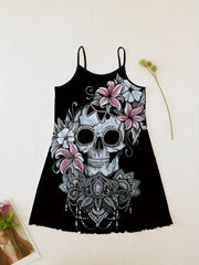 Chic Floral Skull Print Backless Lounge Dress