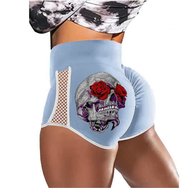 Rose Glasses Skull Low-Rise Track Shorts