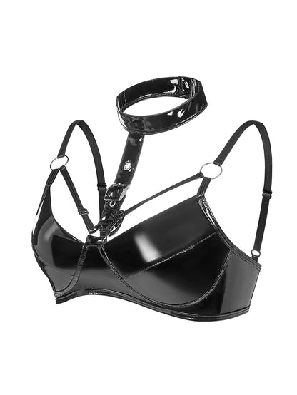 Sexy Patent Leather Halter Adjustable Underwear