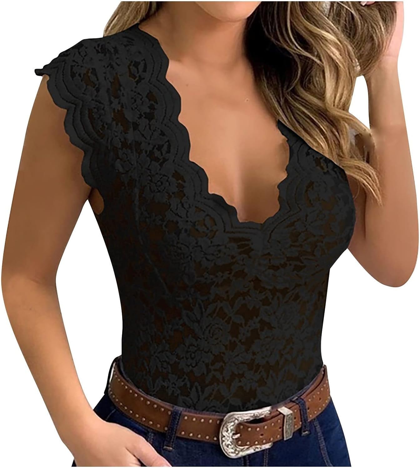 Sexy Sleeveless Lace Deep V Neck Bodysuit