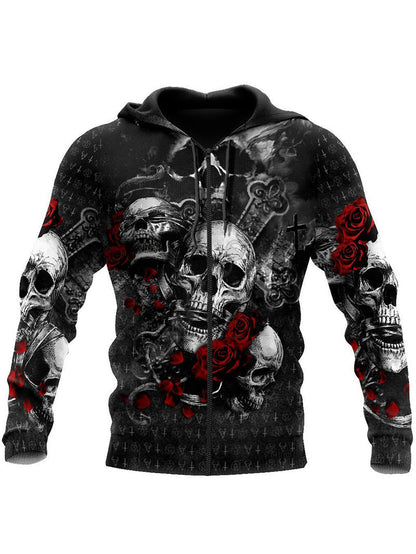 Men's Gothic Skull 3D Printing Zipper Hoodie Coat