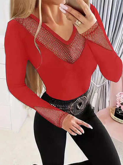 Fashion Temperament Women's Hollow Light Diamond Patchwork Top