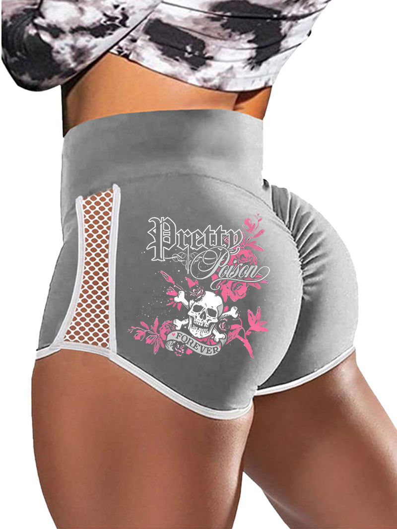 Gothic Style Skull Flower Print Sports Shorts