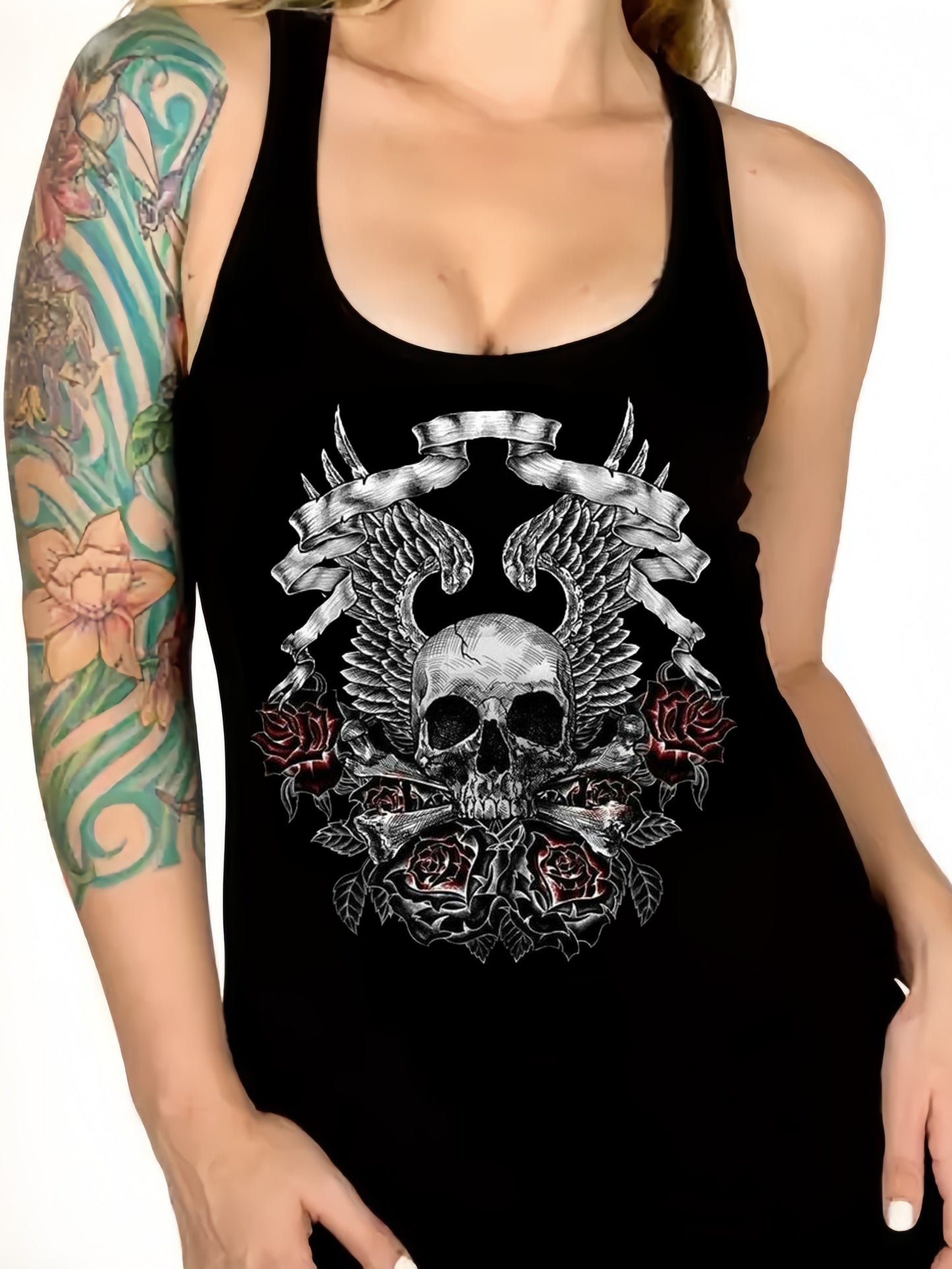 Gothic Dark Skull Rose Printed Sexy Vest