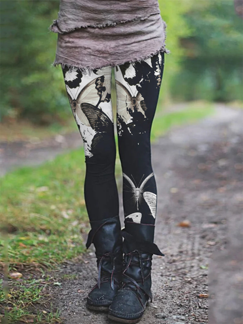 Women's Gothic Butterfly Print Skinny Yoga Pants