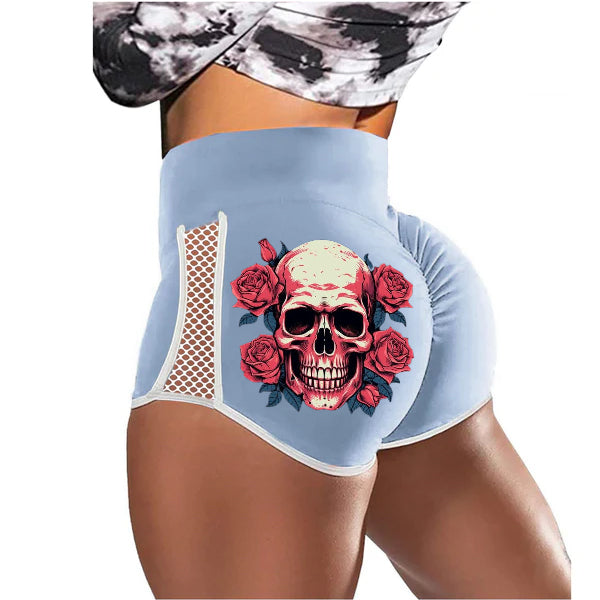 Tie-Dye Red Rose Skull Low-Rise Track Shorts