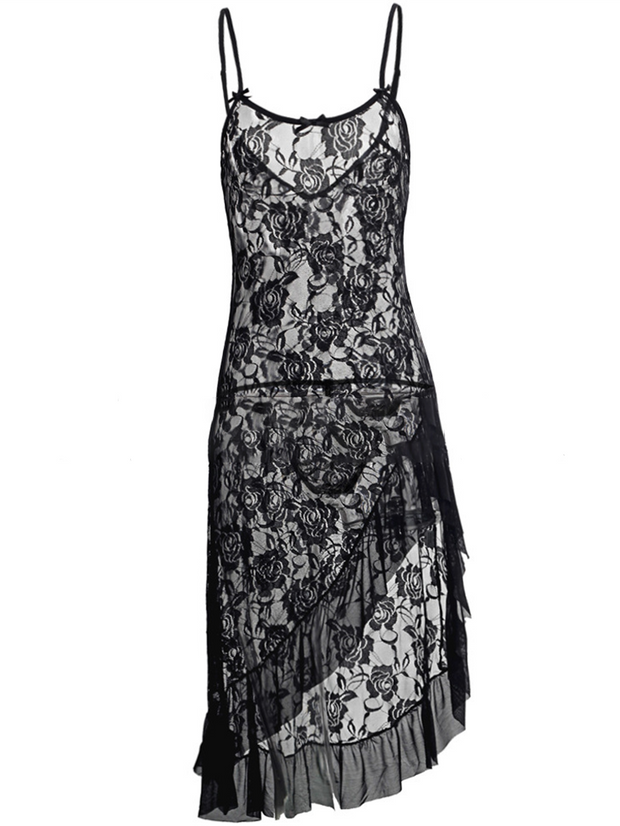 Sexy durchsichtiges Kleid aus Netzspitze mit Rosenmuster
