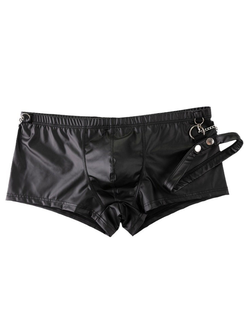 Men's Sexy Patent Leather Pendant Chain Boxer Briefs