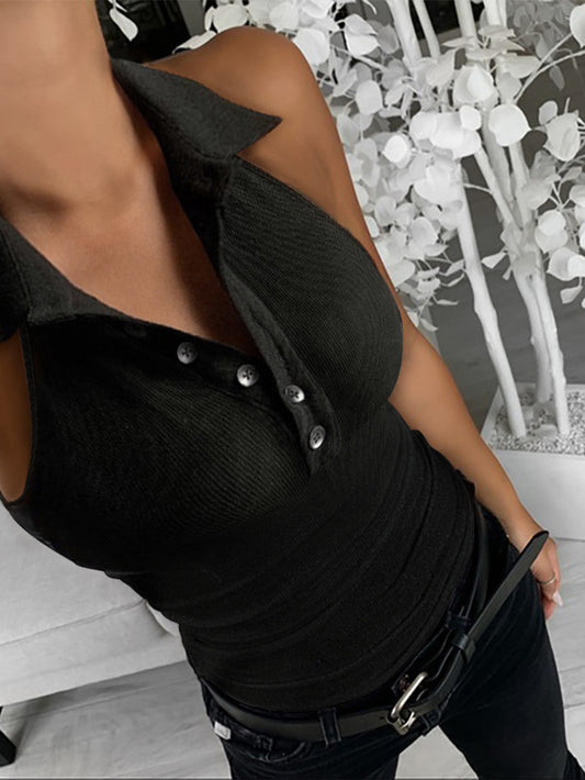 Fashion Polo Collar Tight Sleeveless Top