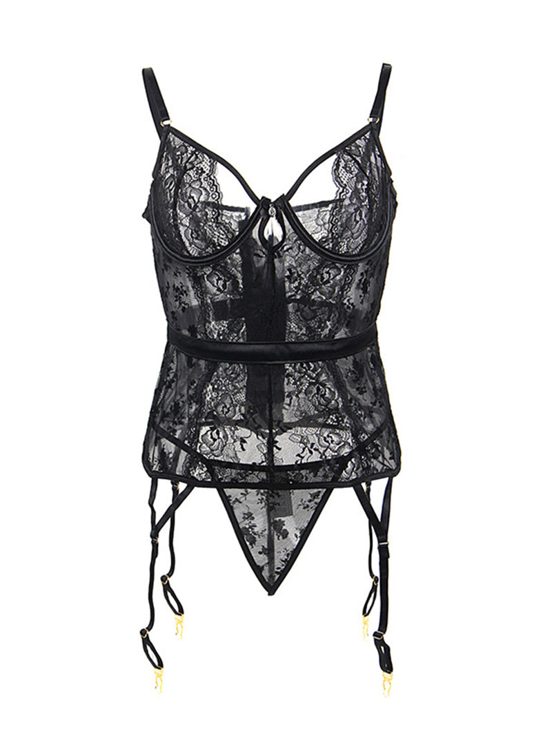 Sexy plus Size Lace Corset One-Piece Garter Suit