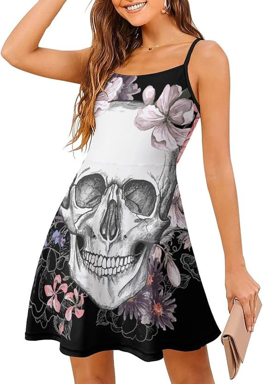 Skull Flower Printed Cami Dress