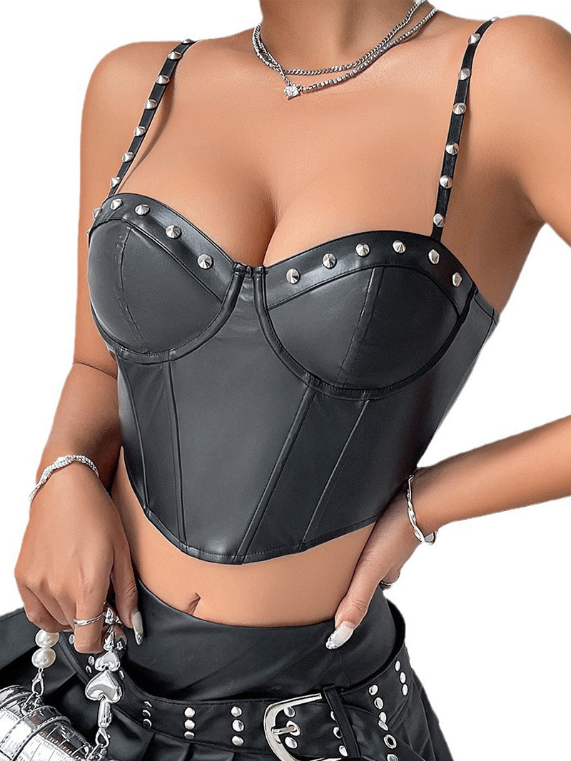 Sexy PU Leather Dark Rivet Corset Buckle Small Sling