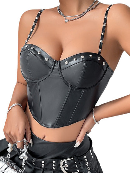 Sexy PU Leather Dark Rivet Corset Buckle Small Sling