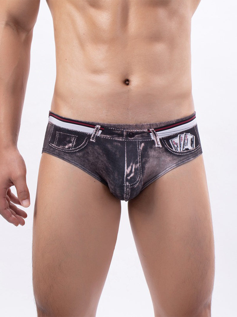 Men's Sexy Low Waist Briefs Printed Imitation Denim Underwear