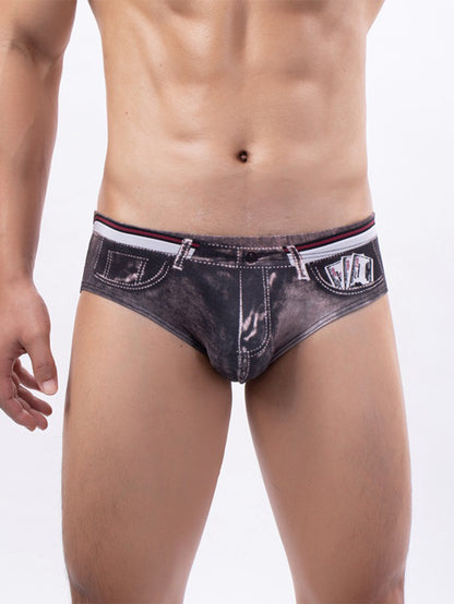 Men's Sexy Low Waist Briefs Printed Imitation Denim Underwear