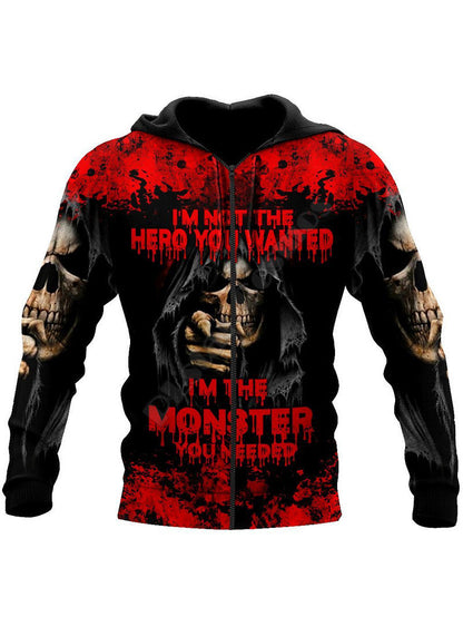 Men's Gothic Skull 3D Printing Zipper Hoodie Coat