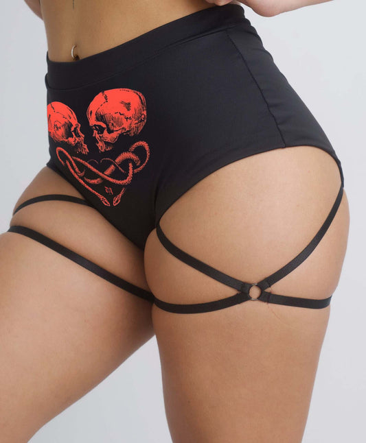 Love Skeleton Print Sexy High Waist Tight Yoga Shorts