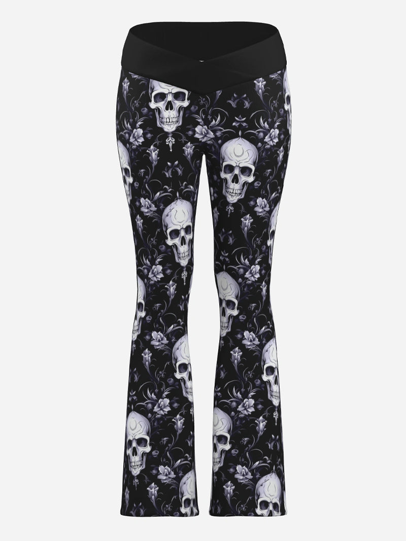 Women's Fashion Gothic 3D Print Skull Cross Belly Contracting Yoga Pants