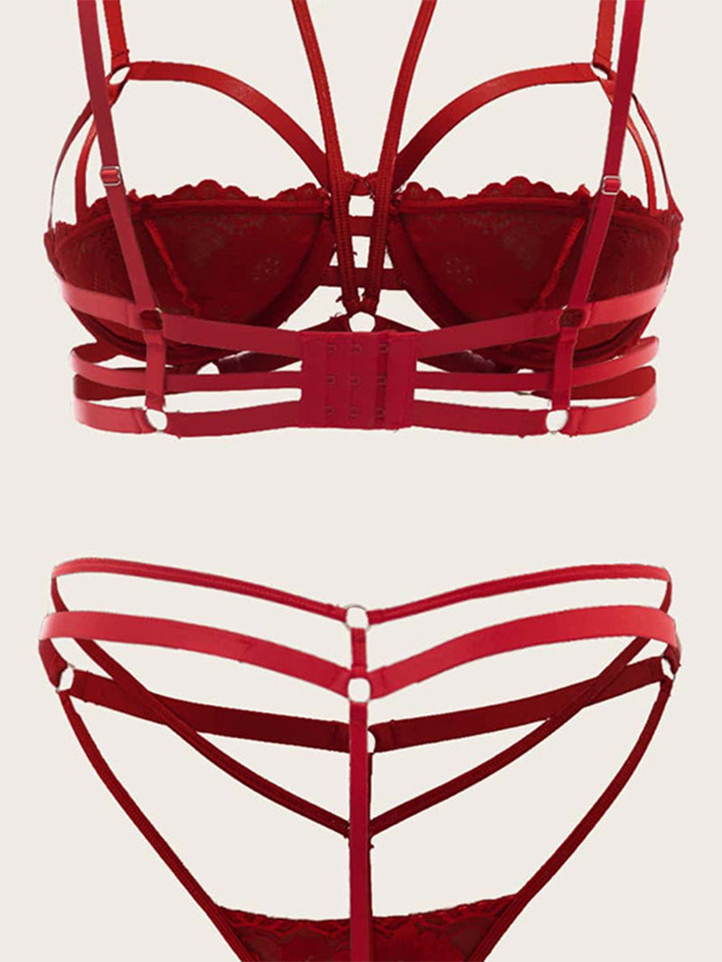 Sexy Red Lace-up Halter Cut-out Underwear Suit