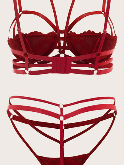 Sexy Red Lace-up Halter Cut-out Underwear Suit