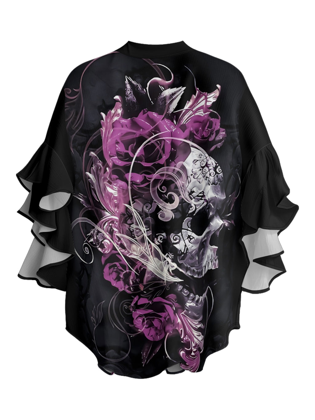 Purple mysterious skull V-neck Ruffle Blouse