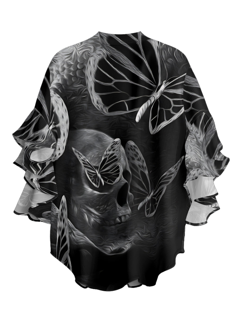 Butterfly Skull V-neck Ruffle Blouse