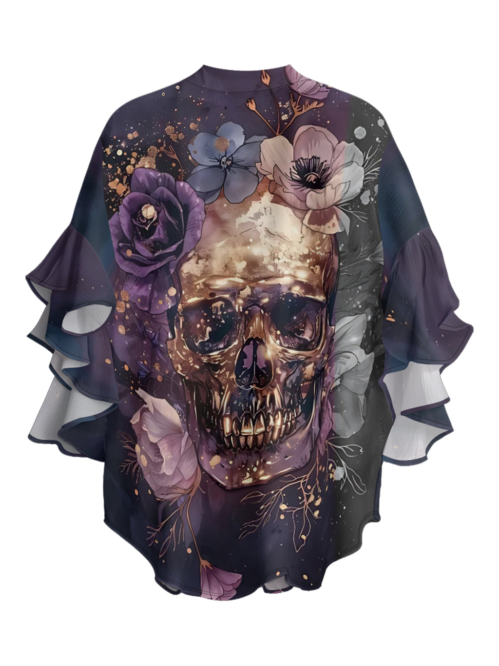 Flower Burial Skull V-neck Ruffle Blouse