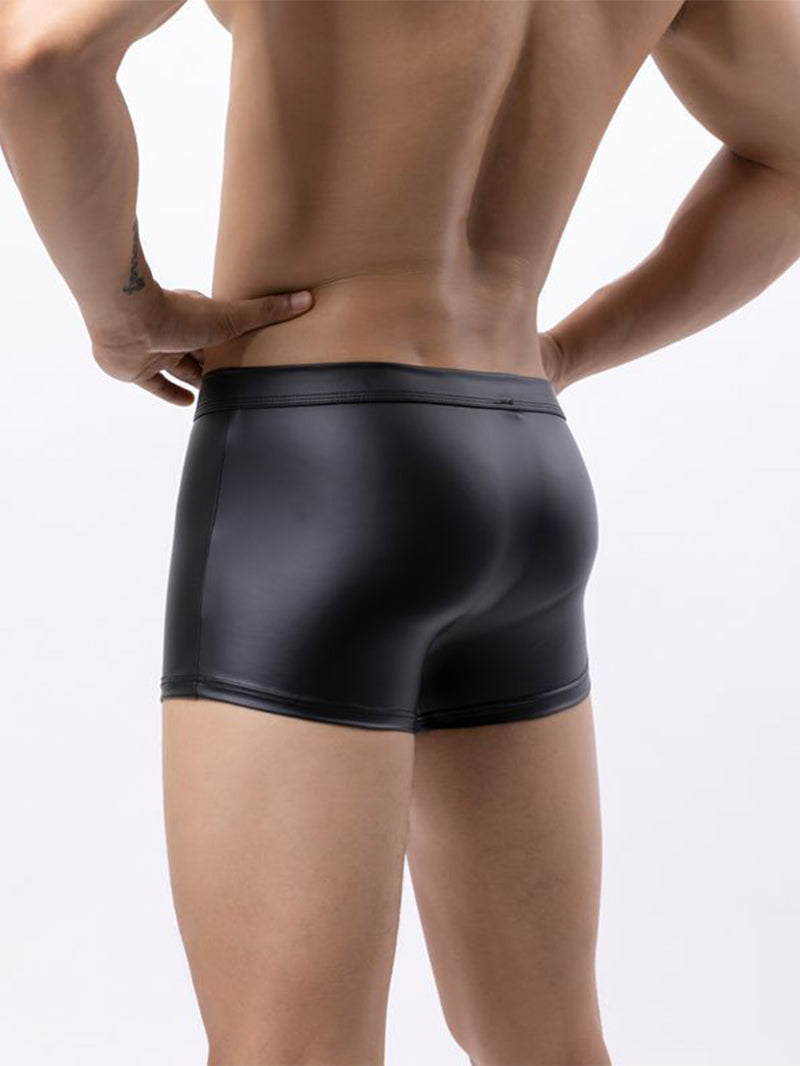 Men's Sexy Patent Leather Hollow Boxer Briefs