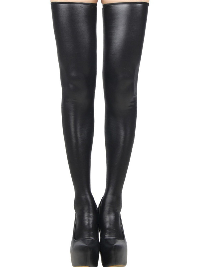 Patent Leather Zipper High-Top Socks