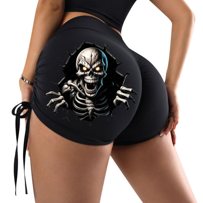 Skeleton Print Skinny Hip Rise Sports Yoga Shorts