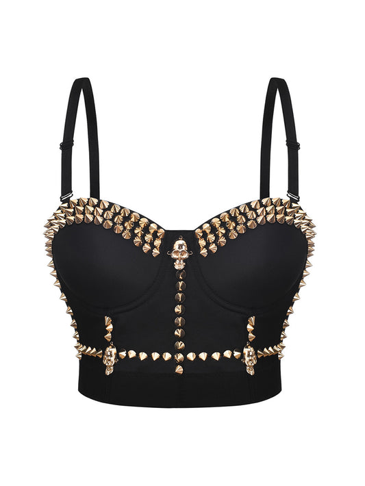 Fashion Sexy Short Tube Top Beaded Skull Sling Vest Outer Wear