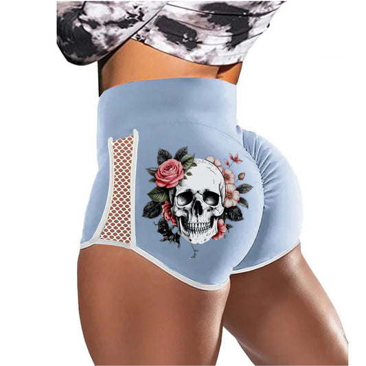 Fake Smile Skull Flower Low-Rise Track Shorts