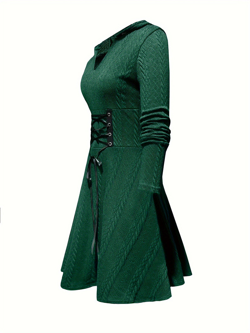 Women's Knitted V-neck Hooded Strap Solid Color Dress