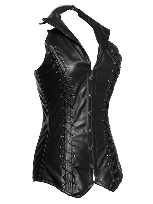 Sexy Halter Patent Leather Steel Buckle Two-Side Strap Corset