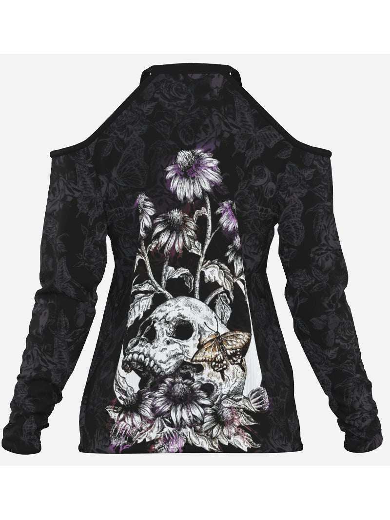 Sexy Women's Gothic Butterfly Skull Print off-Shoulder Brands Long Sleeve Top